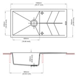 QUARTZ 1.0 BOWL WITH DRAINBOARD(DEPTH 8INCH) - CARYSIL -  ( GRANITE METALLIC CROMA - JAZZ - 1000x500 mm - 40inchX20inch )
