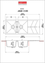 QUARTZ 2.0 BOWL WITH DRAINBOARD(DEPTH 8INCH) - CARYSIL -  ( GRANITE CHAMPAGNE - JAZZ - 1160x500 mm - 46inchX20inch )