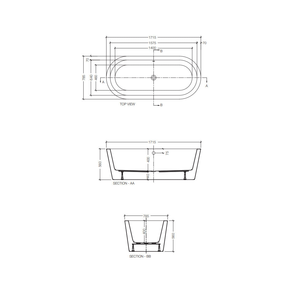 FREE STANDING BATH TUB W/WASTE & OVRFLOW - JAQUAR WELLNESS -  ( WHITE - JULIA - 1715x780 mm - 68.5inchX31inch )
