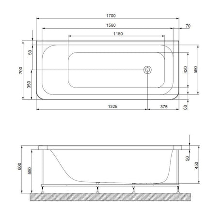 LAGUNA BUILT-IN BATHTUB W/POWDER COATED MS FRAME - JAQUAR WELLNESS -  ( WHITE - LAGUNA - 1700x700x450 mm - 68inchX28inchX18inch )