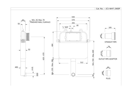 CONC.CIST 80MM WTH P DRAIN PIPE W/O FRAM - JAQUAR CISTERN -  ( WHITE -  - 0x0 mm - 0inchx0inch )