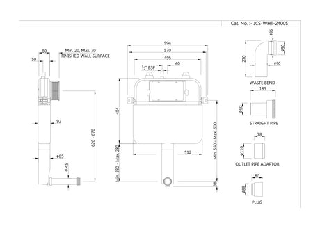 CONC.CIST 80MM WTH S DRAIN PIPE W/O FRAM - JAQUAR CISTERN -  ( WHITE -  - 0x0 mm - 0inchx0inch )