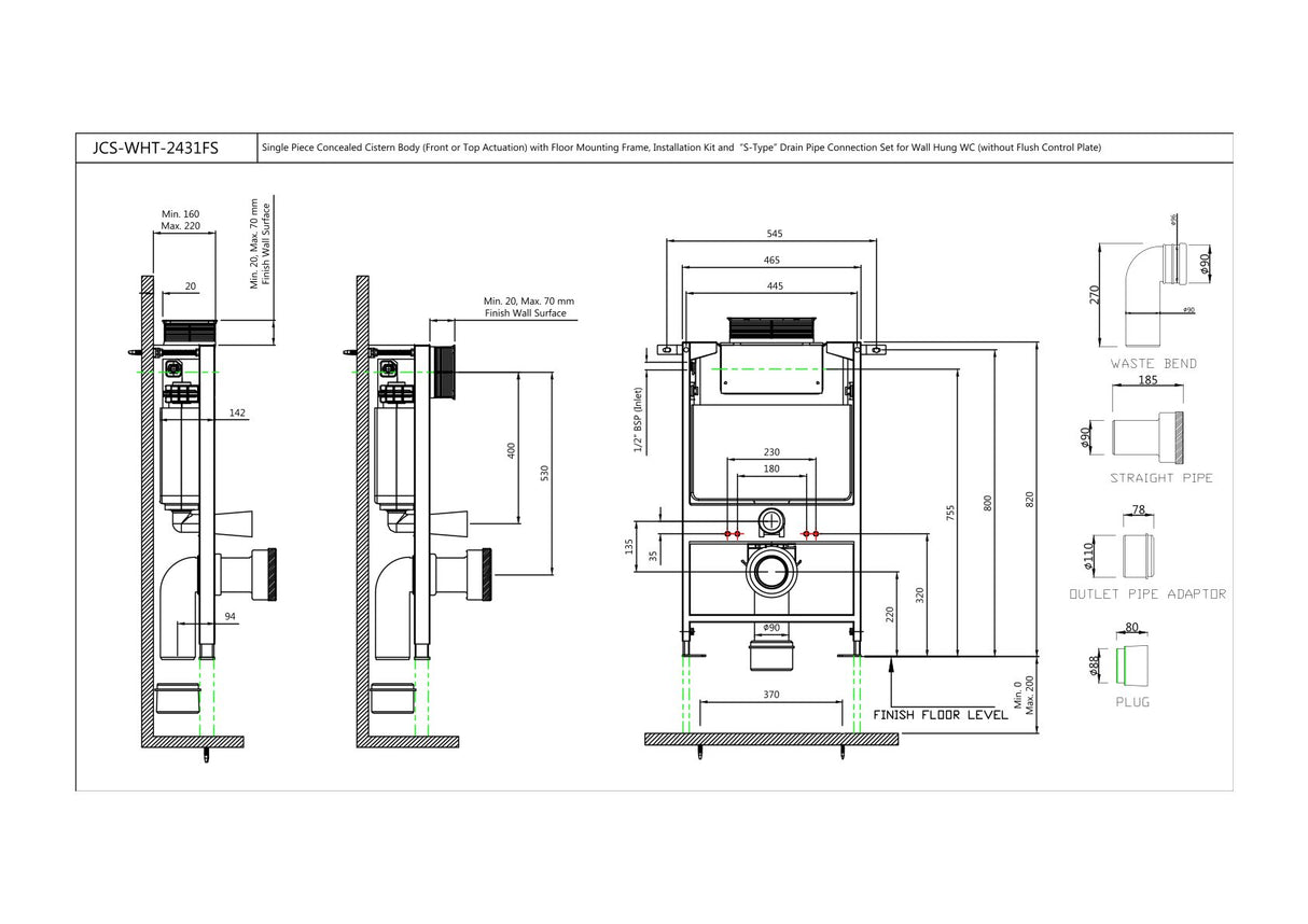 CONCE CISTERN BODY W/ACTUATION INST KIT, W/O FLUSH CONTROL PLATE - JAQUAR CISTERN -  ( WHITE -  - 0x0 mm - 0inchx0inch )