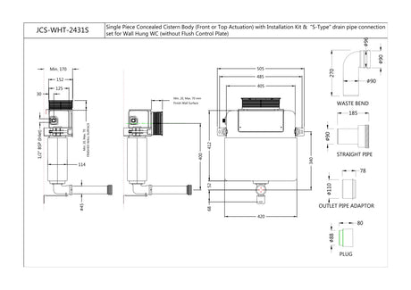 CONC.CIST W/S-TYPE DRAIN PIPE W/O FRAM - JAQUAR CISTERN -  ( WHITE -  - 0x0 mm - 0inchx0inch )