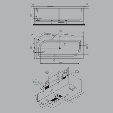 WHIRLPOOL COMBI SYSTEM - JAQUAR WELLNESS - ( WHITE - ALIVE - 1800x800 mm - 72inchX32inch )