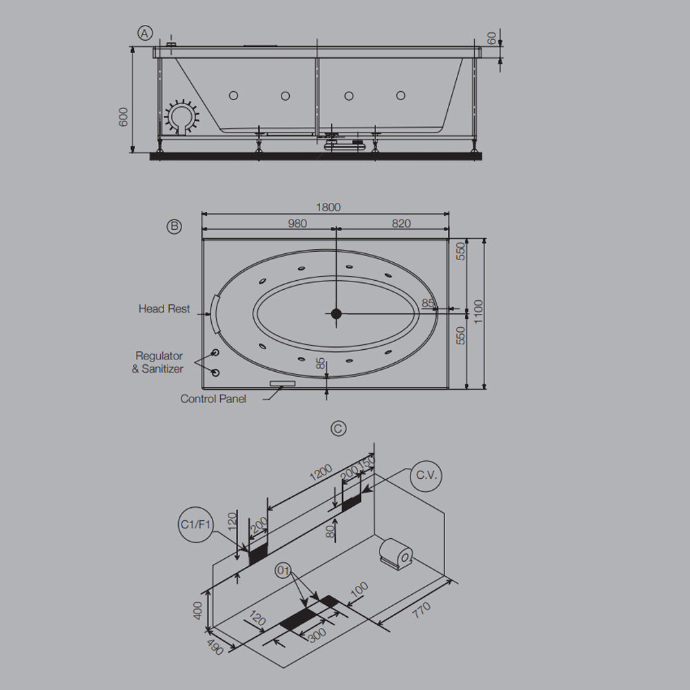 WHIRLPOOL COMBI SYSTEM 180X110 - JAQUAR WELLNESS - ( WHITE - D-ARC - 1800x1100 mm - 72inchX42inch )