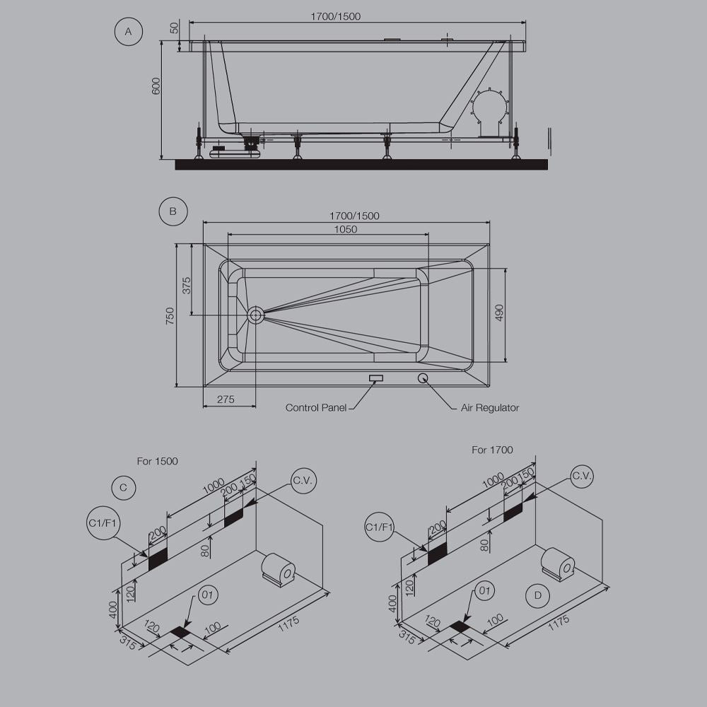WHIRLPOOL COMBI SYSTEM(6WATER+12AIRJETS)- JAQUAR WELLNESS - ( WHITE - FONTE - 1500x750 mm - 60inchX30inch )