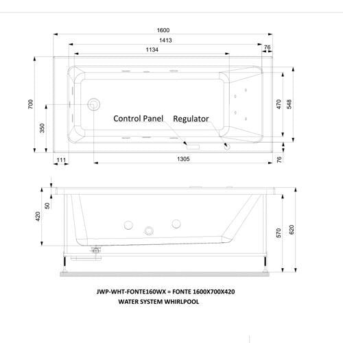 FONTE WATER SYSTEM WHIRLPOOL - JAQUAR WELLNESS - ( WHITE - FONTE - 1500x750 mm - 60inchX30inch )