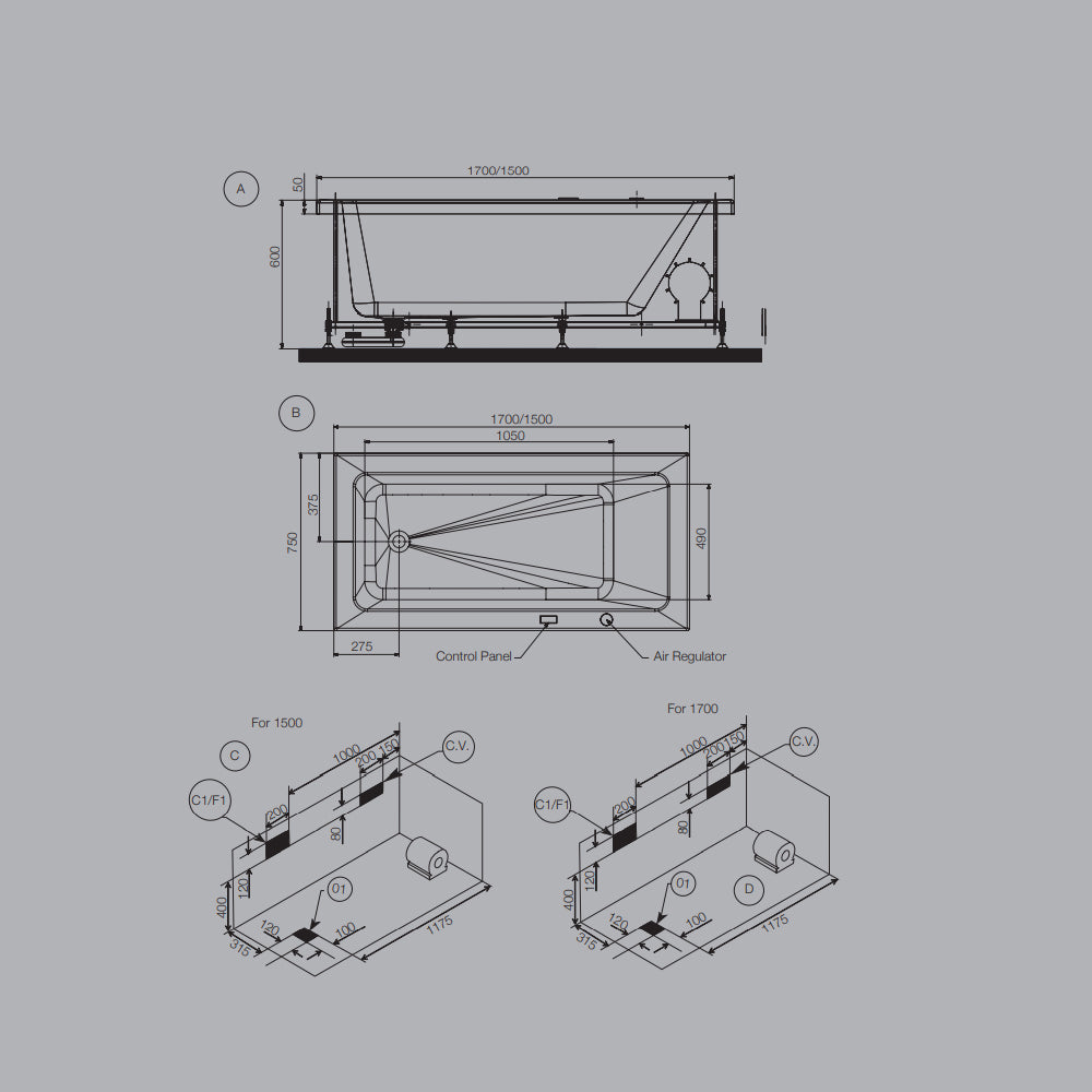 WHIRLPOOL COMBI SYSTEM - JAQUAR WELLNESS - ( WHITE-FONTE-1700x750x420 mm - 68X30x17inch )