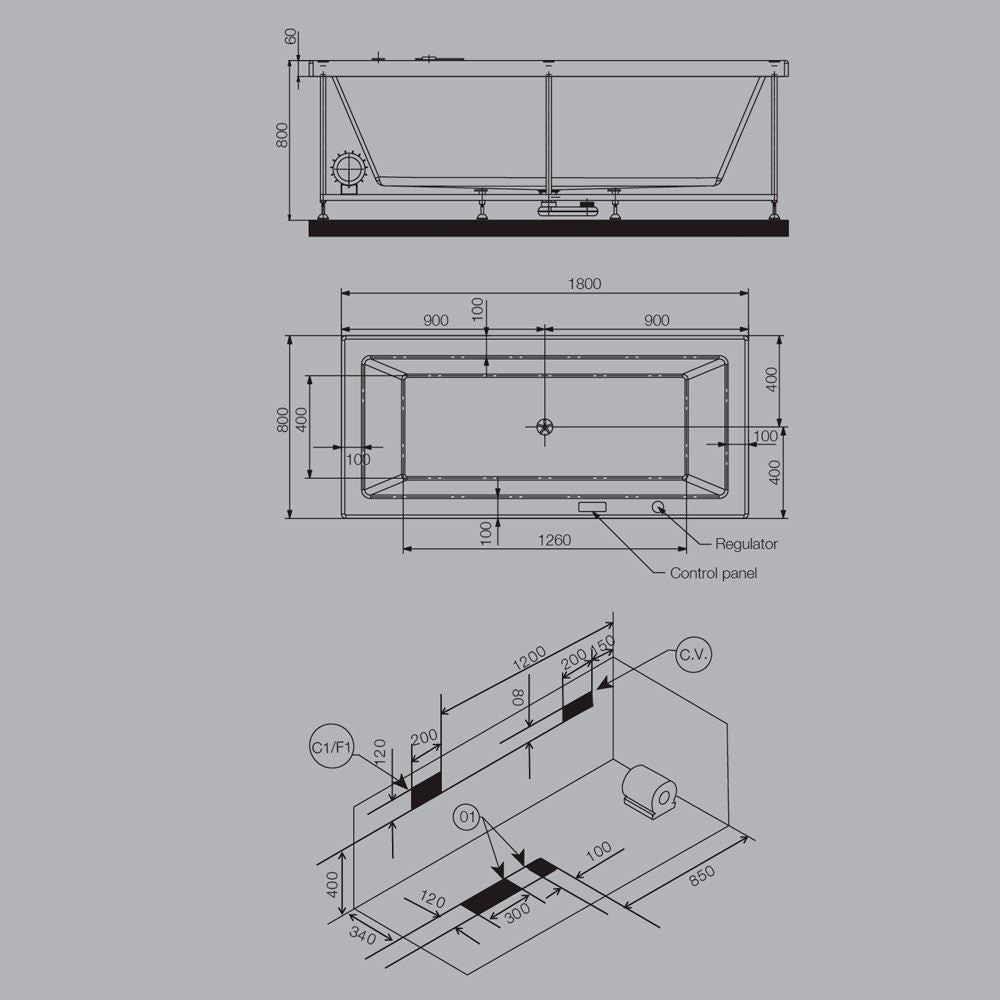 WHIRLPOOL COMBI SYSTEM - JAQUAR WELLNESS - ( WHITE - FONTE - 1800x800 mm - 72inchX32inch )