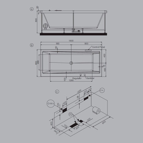 WHIRLPOOL COMBI SYSTEM W/O F&S PANEL - JAQUAR WELLNESS -  ( WHITE - KUBIX - 1800x800 mm - 72inchX32inch )