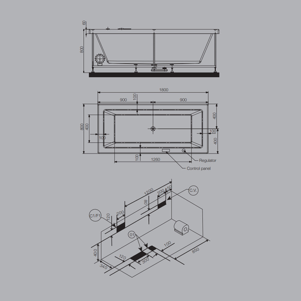 COMBI SYSTEM. ROUND WHIRLPOOL BATH TUB - JAQUAR WELLNESS - ( WHITE - FONTE-R - 1500x1500 mm - 60inchX60inch )