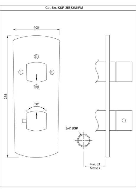 (PRUN) AQUAMAX CONCEALED + EXPOSED PART KIT OF THERMOSTATIC SHOWER MIXER WITH 3-WAY DIVERTER & SLEEVE - JAQUAR FAUCETS -  ( BLACK MATT - KUBIX PRIME - 0x20 mm - 0inchX0.75inch )