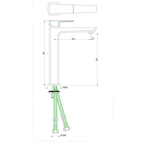 SL TALL BOY WITH 155MM EXTENSION W/PIPES - JAQUAR FAUCETS - ( STAINLESS STEEL - KUBIX PRIME - 0x0 mm - 0inchX0inch )