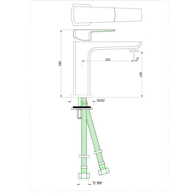 SL B/MXR W/O POP-UP&W/450MM BRAIDED PIPE - JAQUAR FAUCETS -  ( BLACK MATT - KUBIX PRIME - 0x15 mm - 0inchX0.5inch )