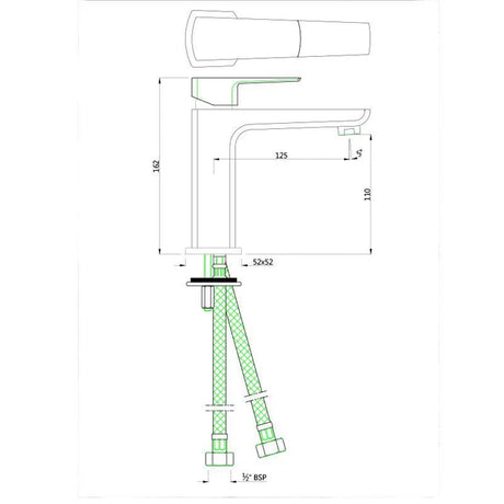 SL B/MXR W/O POP-UP&W/450MM BRAIDED PIPE - JAQUAR FAUCETS -  ( BLACK MATT - KUBIX PRIME - 0x15 mm - 0inchX0.5inch )