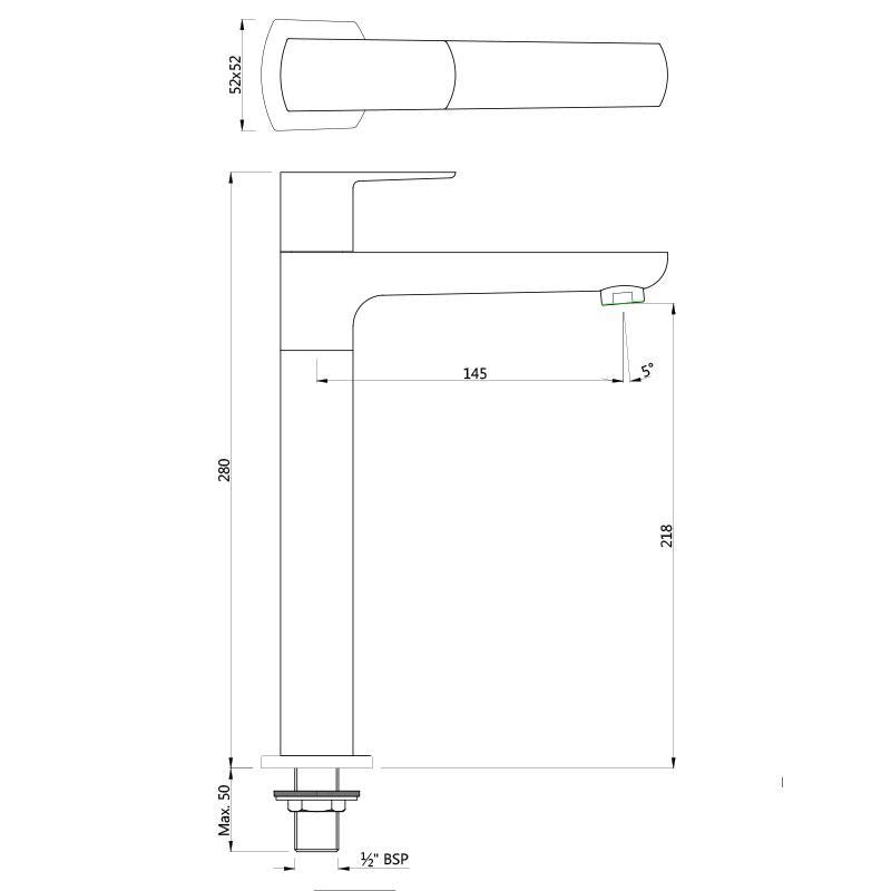 PILLAR COCK WITH 190MM EXTN BODY - JAQUAR FAUCETS -  ( BLACK MATT - KUBIX PRIME - 0x15 mm - 0inchX0.5inch )