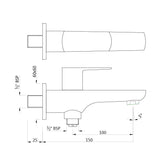 2 WAY BIB COCK WITH WALL FLANGE - JAQUAR FAUCETS -  ( GOLD BRIGHT PVD - KUBIX PRIME - 0x15 mm - 0inchX0.5inch )