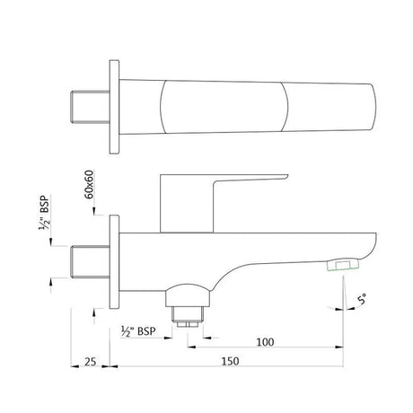 2 WAY BIB COCK WITH WALL FLANGE - JAQUAR FAUCETS -  ( BRUSHED GOLD PVD - KUBIX PRIME - 0x15 mm - 0inchX0.5inch )