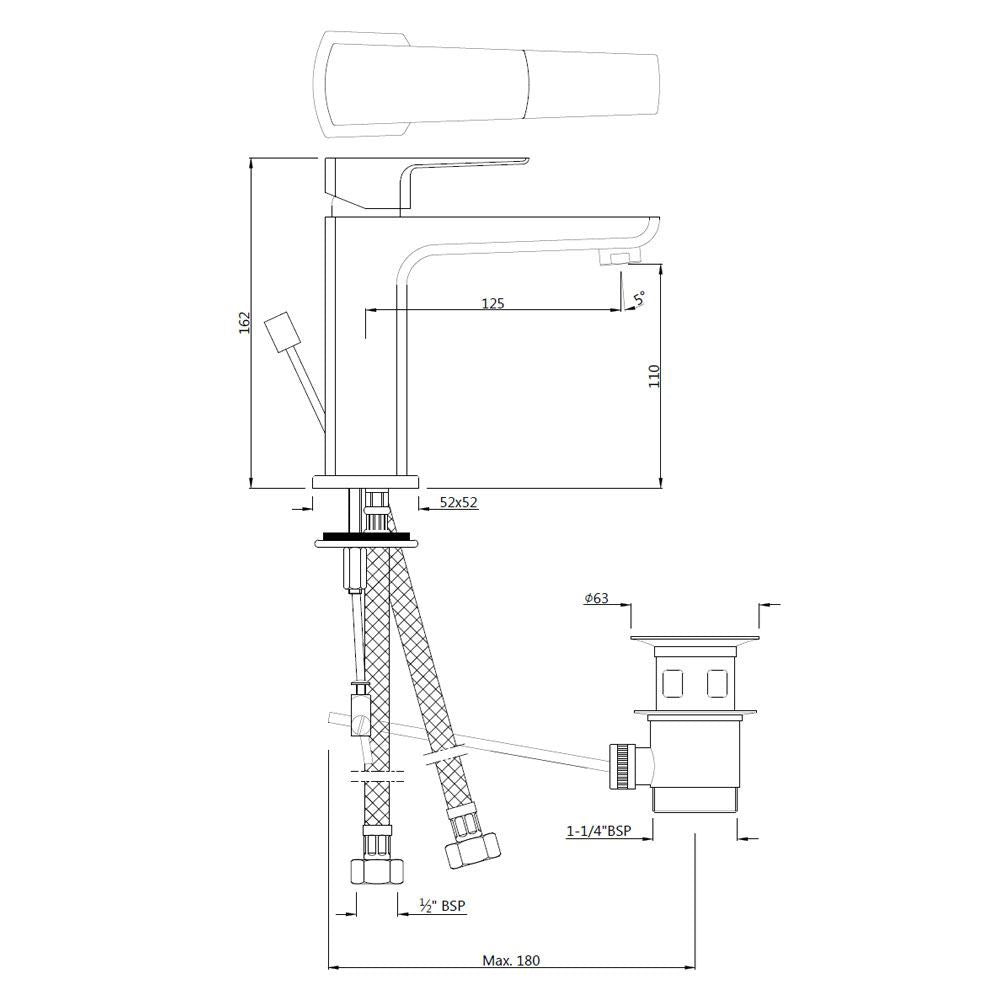 S.L. BASIN MIXER W/POP-UP WASTE - JAQUAR FAUCETS -  ( CHROME - KUBIX PRIME - 0x15 mm - 0inchX0.5inch )