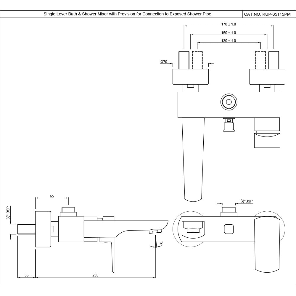 S.L. WALL MXR PROVI.FOR CONN.TO SHW PIPE - JAQUAR FAUCETS -  ( CHROME - KUBIX PRIME - 0x15 mm - 0inchX0.5inch )