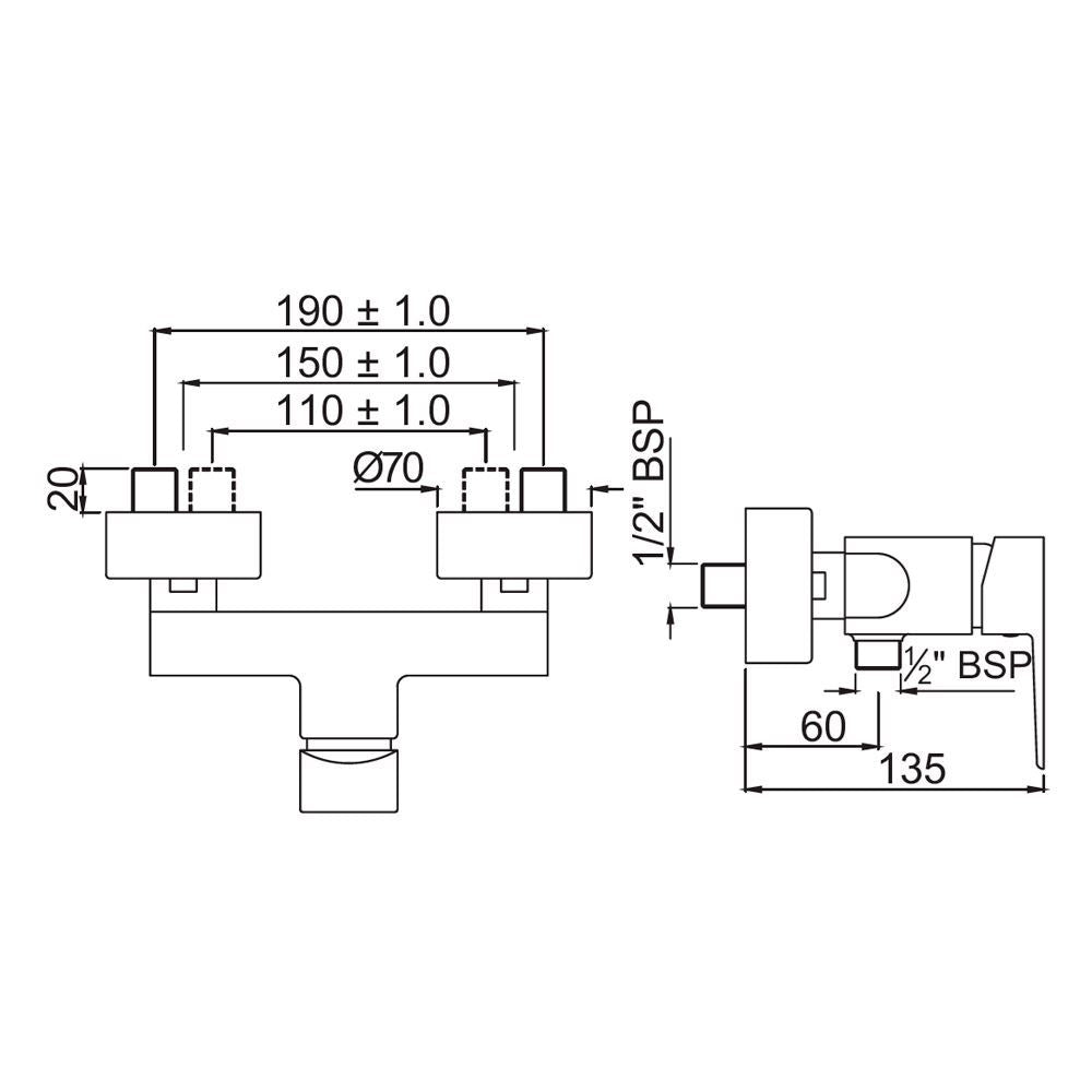 S.L.SHOWER MXR EXPOSED FOR CON. TEL.SHWR - JAQUAR FAUCETS -  ( CHROME - KUBIX PRIME - 0x15 mm - 0inchX0.5inch )