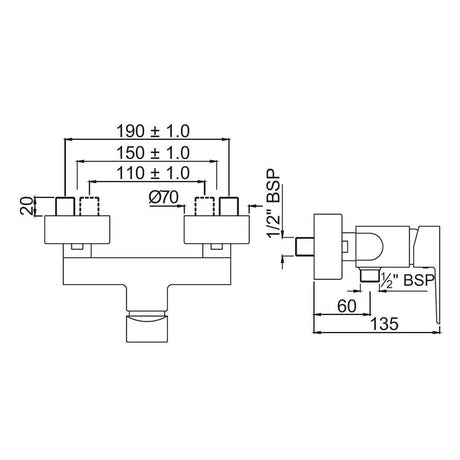 S.L.SHOWER MXR EXPOSED FOR CON. TEL.SHWR - JAQUAR FAUCETS -  ( CHROME - KUBIX PRIME - 0x15 mm - 0inchX0.5inch )