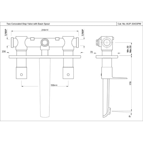 2 CONC STOP WITH  BASIN SPOUT - JAQUAR FAUCETS -  ( BLACK MATT - KUBIX PRIME - 0x15 mm - 0inchX0.5inch )