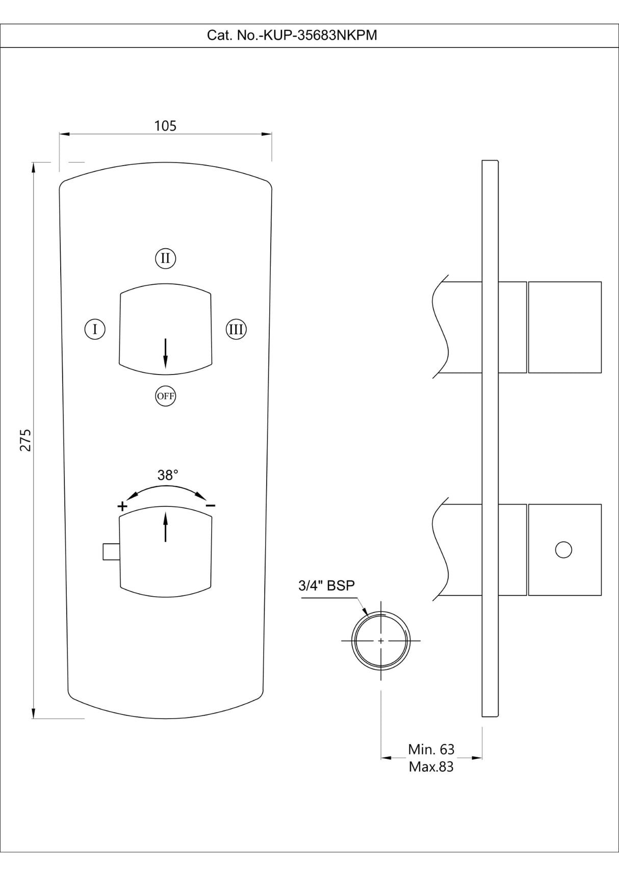 AQUAMAX EXPOSED PART KIT OF THERMOSTATIC SHOWER MIXER WITH 3-WAY DIVERTER & SLEEVE (COMPATIBLE WITH ALD-683N) - JAQUAR FAUCETS - (BLUSH GOLD PVD - KUBIX PRIME - 0x20 mm - 0inchX0.8inch)