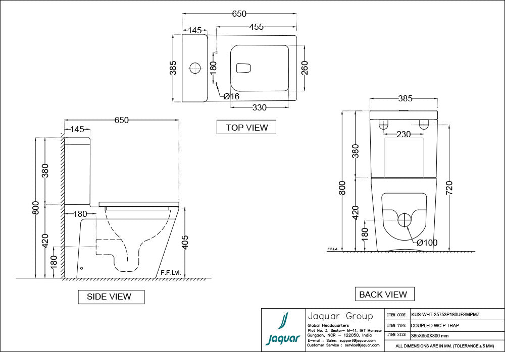 W/M RIMLESS BOWL P TRAP- 180 MM COUPLED W/DUAL FLUSH CISTERN & W/UF SOFT CLOSE SLIM SEAT COVER - JAQUAR SWARE - ( WHITE - KUBIX - 385x650x800 mm - 15.4inchX26inchX32inch )