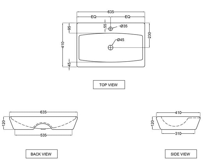 TABLE TOP BASIN - JAQUAR SWARE - ( WHITE - LYRIC - 630x400 mm - 25inchX16inch )