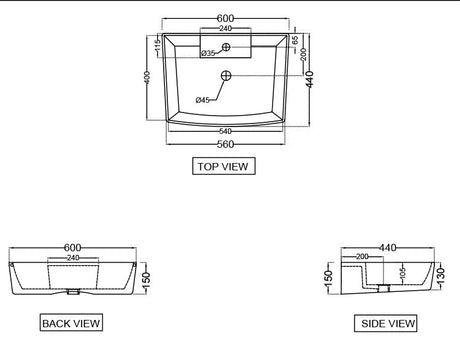 TABLE TOP BASIN - JAQUAR SWARE - ( WHITE - KUBIX - 600x440 mm - 24inchX17.6inch )