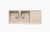 QUARTZ SINK 2.0 BOWL WITH DRAIN BOARD (DEPTH 8INCH) KAPPA LV-2 - NIRALI -  ( OLD STONE GRANITE - QUARTZ PREMIUM RANGE - 1160x500 mm - 45inchX19.6inch )