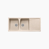 QUARTZ SINK 2.0 BOWL WITH DRAIN BOARD (DEPTH 8INCH) KAPPA LV-2 - NIRALI -  ( WHITE GRANITE - QUARTZ PREMIUM RANGE - 1160x500 mm - 45inchX19.6inch )