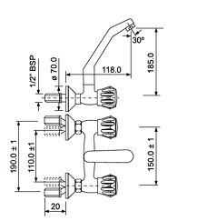 (PRUN)SINK MIXER WITH J  SHAPED W/M - JAQUAR FAUCETS -  ( CHROME - CONTINENTAL - 0x0 mm - 0inchx0inch )