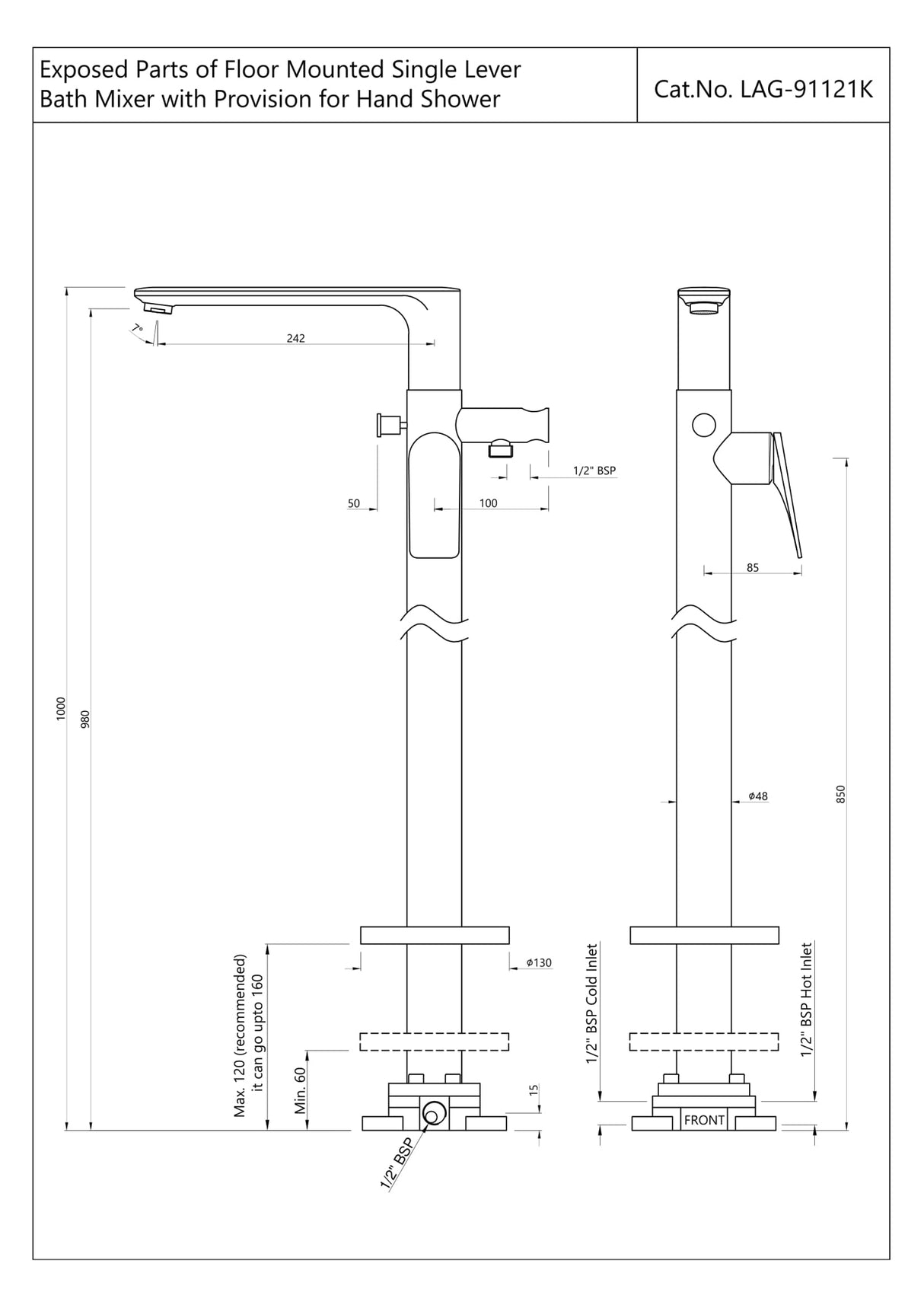 SINGLE LEVER EXPOSED PART FLOOR MOUNTED - JAQUAR FAUCETS -  ( BLUSH GOLD PVD - LAGUNA - 0x15 mm - 0inchX0.5inch )