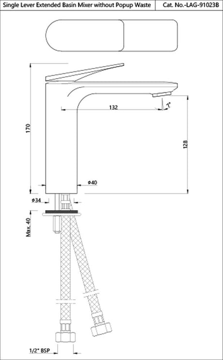 SINGLE LEVER EXTENDED BASIN MIXER (HEIGH - JAQUAR FAUCETS -  ( BLACK MATT - LAGUNA - 0x15 mm - 0inchX0.5inch )