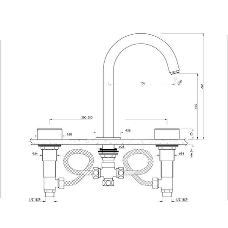 3-HOLE BASIN MIXER WITH PIPE SPOUT - JAQUAR FAUCETS -  ( GOLD BRIGHT PVD - LAGUNA - 0x15 mm - 0inchX0.5inch )