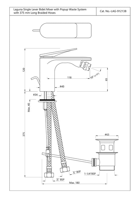 SL BIDET MIXER WITH POP WASTE  - JAQUAR FAUCETS -  ( BLACK CHROME - LAGUNA - 0x15 mm - 0inchX0.5inch )