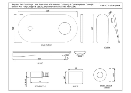 EXPOSED PART KIT OF SINGLE LEVER BASIN/M - JAQUAR FAUCETS -  ( CHROME - LAGUNA - 0x15 mm - 0inchX0.5inch )
