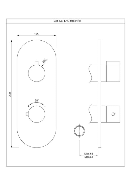 AQUAMAX EXPOSED PART KIT OF THERMOSTATIC SHOWER MIXER WITH 1-WAY DIVERTER WITH SLEEVE (COMPATIBLE WITH ALD-661N) - JAQUAR FAUCETS -  ( CHR - LAGUNA - 0x15 mm - 0inchX0.5inch )