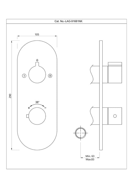 AQUAMAX EXPOSED PART KIT OF THERMOSTATIC SHOWER MIXER WITH 2-WAY DIVERTER WITH SLEEVE (COMPATIBLE WITH ALD-681N) - JAQUAR FAUCETS - (BLACK CHROME - LAGUNA - 0x15 mm - 0inchX0.5inch)