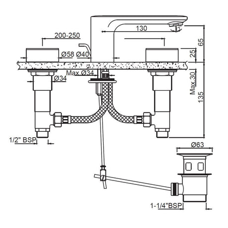 3-HOLE BASIN MIXER WITH CASTED SPOUT - JAQUAR FAUCETS -  ( GOLD MATT PVD - LAGUNA - 0x15 mm - 0inchX0.5inch )