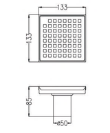 SQUARE SHOWER DRAIN CENTER OUTLET (50MM) - AUGA -  ( SS FINISH -  - 133x133x80 mm - 5.32inchX5.32inchX3.2inch )