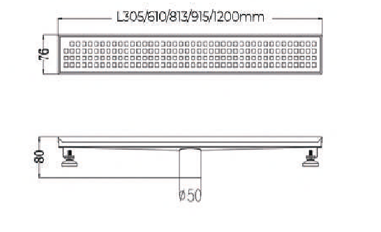 SHOWER LINEAR DRAIN CENTRE OUTLET (50MM) - AUGA -  ( SS FINISH -  - 305x76x80 mm - 12.2inchX3.04inchX3.2inch )
