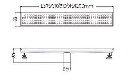 SHOWER LINEAR DRAIN CENTRE OUTLET (50MM) - AUGA -  ( SS FINISH -  - 305x76x80 mm - 12.2inchX3.04inchX3.2inch )