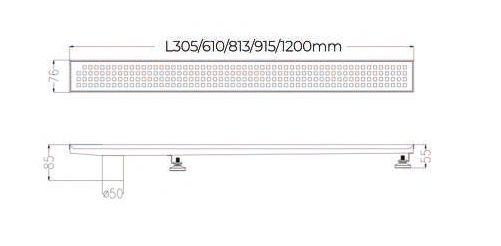 SHOWER LINEAR DRAIN LEFT & RIGHT OUTLET (50MM) - AUGA -  ( SS FINISH -  - 610x76x80 mm - 24.4inchX3.04inchX3.2inch )