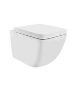 RIMLESS WALL HUNG WC WITH UF SOFT CLOSE SEAT COVER, HINGES,ACCESSORIES SET - ARTIZE SWARE - (WHITE - LE BLANC - 360x525x350 mm - 14.4inchX21inchX14inch)