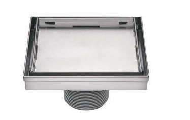 SQUARE (INSERT - 15MM DEPTH) SHOWER DRAIN CENTER OUTLET - AUGA -  ( SS FINISH - COLORADO - 125x125 mm - 5inchX5inch )