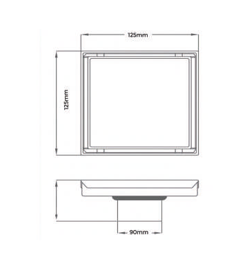 SQUARE (INSERT - 15MM DEPTH) SHOWER DRAIN CENTER OUTLET - AUGA -  ( SS FINISH - COLORADO - 125x125 mm - 5inchX5inch )